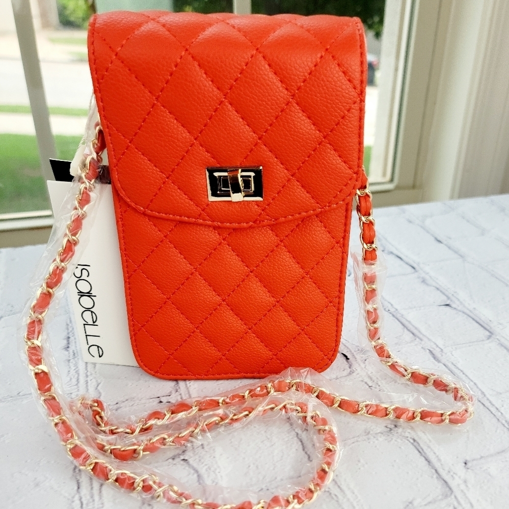 Isabelle VEGAN Orange Quilted‎ crossbody Chain Purse